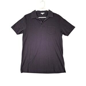 Sunspel Mens Portugal Cotton Polo Shirt Black Short Sleeve Pocket Medium